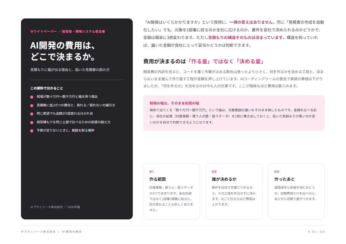 AI開発の費用は、どこで決まるか。（表紙）